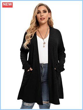 Plus Size Open Front Knit Cardigan Sweater with Pockets